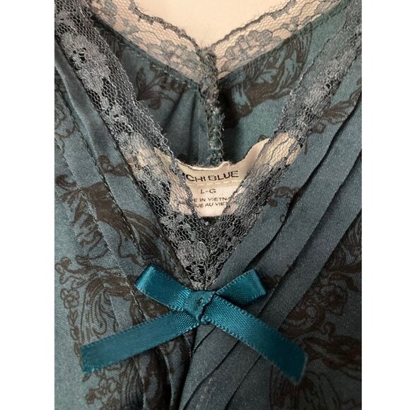 Kimchi Blue Cora Lace-Trim Asymmetrical Midi Dress Navy Cherub Print L - Picture 3 of 7